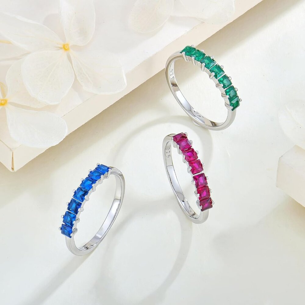 Classic 925 Silver Stackable Princess Emerald Rin… - image 4